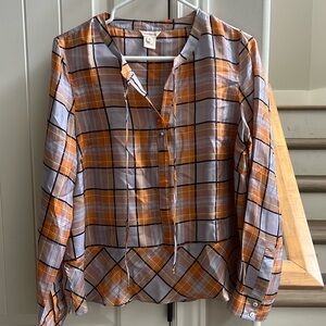 SUNDANCE orange combo Peplum silk  blouse